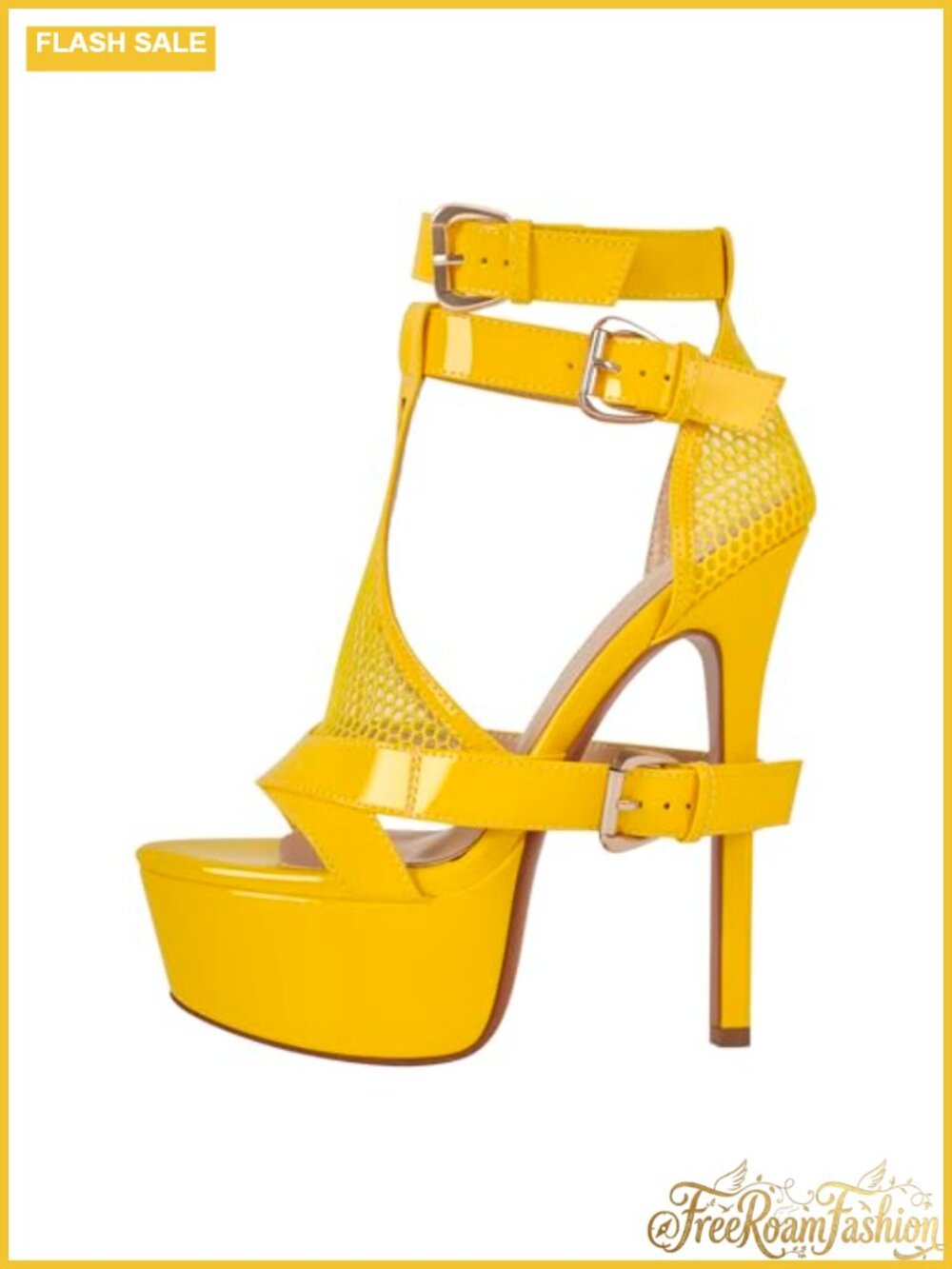 Platform Stiletto Heels Mesh Open Toe Ankle Strap Buckle Dress Sandals